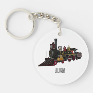 Steam locomotive cartoon illustration key ring