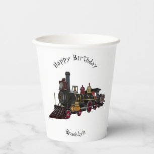 Steam locomotive cartoon illustration paper cups