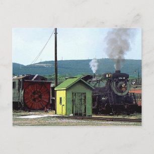 Steam Locomotive Coming into Train Yard Postcard