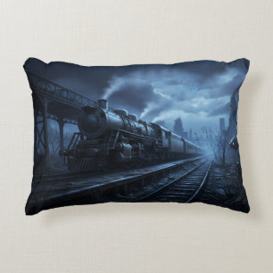 Steam Locomotive On A Dark Stormy Night Decorative Cushion