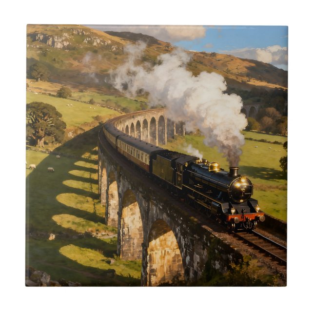 Steam Locomotive on Viaduct Ceramic Tile (Front)
