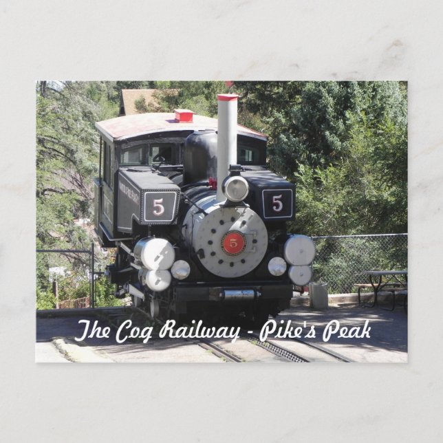Steam Locomotive Pike’s Peak Cog Railway Postcard (Front)