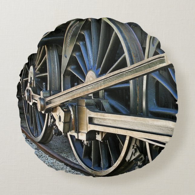 Steam Locomotive Power Railroad Train Lover Round Cushion (Front)