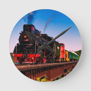 Steam Locomotive Train Railway Railroad Gifts Round Clock