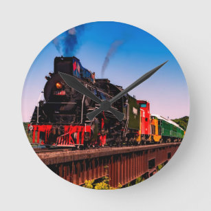 Steam Locomotive Train Railway Railroad Gifts Round Clock