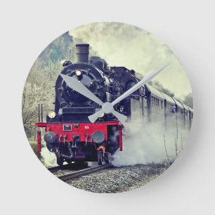 Steam Locomotive Train Railway Railroad Gifts Round Clock