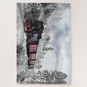 Steam Locomotive Train Travelling Through the Snow Jigsaw Puzzle