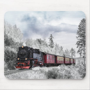 Steam Locomotive Train Travelling Through the Snow Mouse Pad