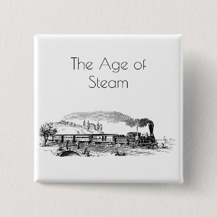 Steam Locomotive Train Vintage Style Illustration 15 Cm Square Badge