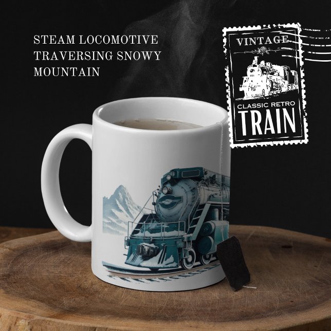Steam Locomotive Traversing Snowy Mountain Two-Tone Coffee Mug (Steam Locomotive Traversing Snowy Mountain cover from The Beekeeper Store)