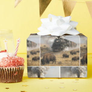 Steam Locomotive with Grazing Buffalo Wrapping Paper