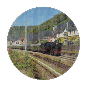 steam locomotive with special train in Lorch Cutting Board