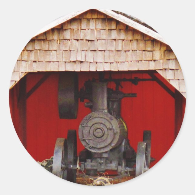 Steam powered Antique Tracter Classic Round Sticker (Front)