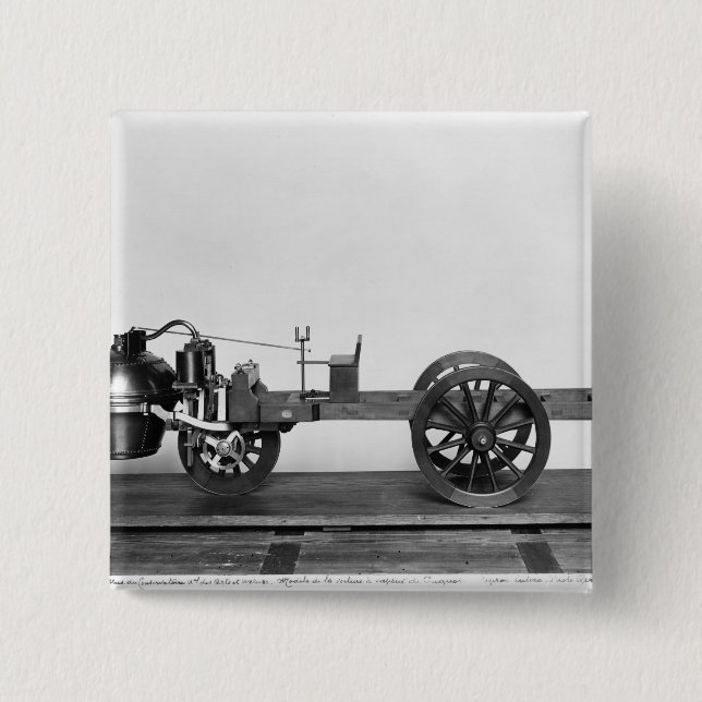 Steam-powered car invented 15 cm square badge (Front)