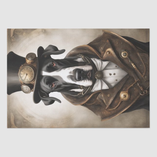 Steam-Powered Elegance: Great Dane in Steampunk Tissue Paper (Front)