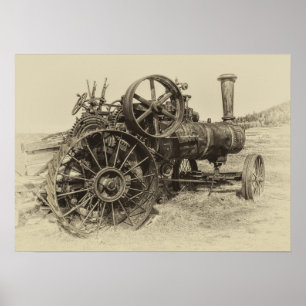 Steam Powered Farm Tractor Poster