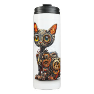 Steam Powered Purr – Steampunk Robot Cat Thermal Tumbler
