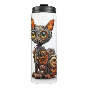 Steam Powered Purr � Steampunk Robot Cat Thermal Tumbler