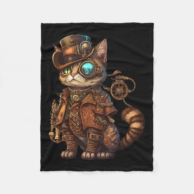 Steam Punk Cat Kitten Kitty Steampunk  Fleece Blanket (Front)