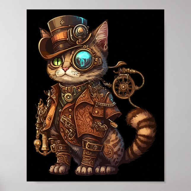Steam Punk Cat Kitten Kitty Steampunk  Poster (Front)