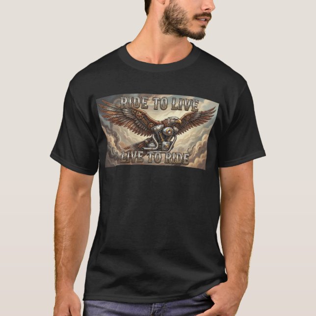 Steam Punk Eagle and V Twin Ride to Live Biker Tee (Front)