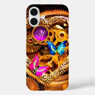 STEAM PUNK GEARS ,GEMSTONES, BUTTERFLIES MONOGRAM iPhone 16 PLUS CASE
