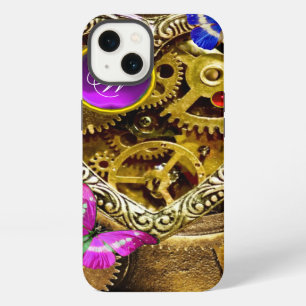 STEAM PUNK GEARS ,GEMSTONES, BUTTERFLIES MONOGRAM iPhone CASE