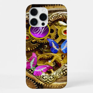 STEAM PUNK GEARS ,GEMSTONES, BUTTERFLIES MONOGRAM iPhone CASE