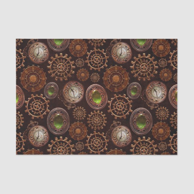 Steam Punk Gears Modern Retro Abstract Pattern Tissue Paper (Front)