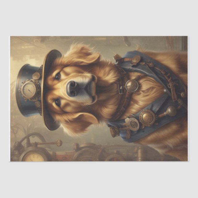 Steam Punk Golden Retriever tissue/decoupage paper (Front)