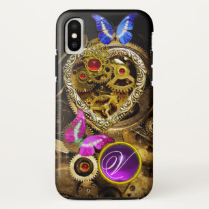 STEAM PUNK HEART,GEARS,GEMS,BUTTERFLIES MONOGRAM iPhone X CASE