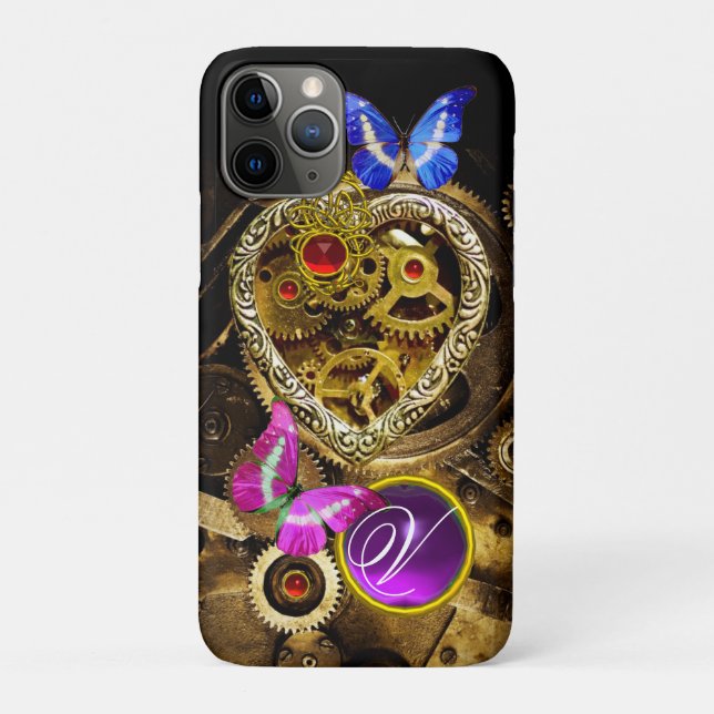 STEAM PUNK HEART,GEARS,GEMS,BUTTERFLIES MONOGRAM Case-Mate iPhone CASE (Back)