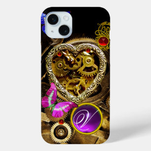 STEAM PUNK HEART,GEARS,GEMS,BUTTERFLIES MONOGRAM iPhone 15 MINI CASE