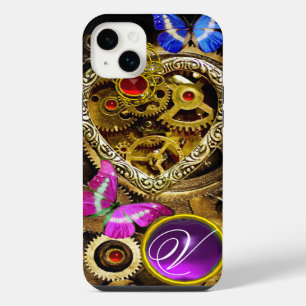 STEAM PUNK HEART,GEARS,GEMS,BUTTERFLIES MONOGRAM iPhone CASE