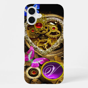 STEAM PUNK HEART,GEARS,GEMS,BUTTERFLIES MONOGRAM iPhone CASE