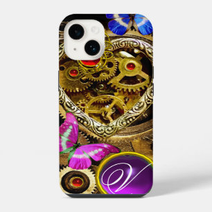 STEAM PUNK HEART,GEARS,GEMS,BUTTERFLIES MONOGRAM iPhone CASE