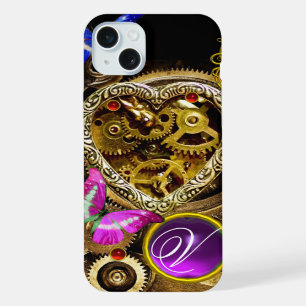 STEAM PUNK HEART,GEARS,GEMS,BUTTERFLIES MONOGRAM iPhone CASE