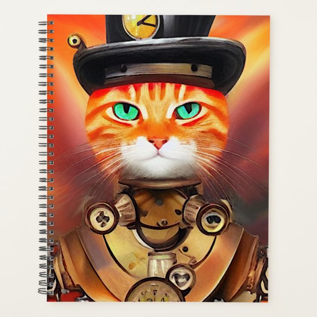 Steam Punk Orange Tabby Cat Planner (Front)