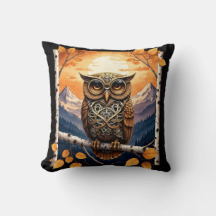 Steam Punk Owl and Full Moon Mount Baker , WA Cushion