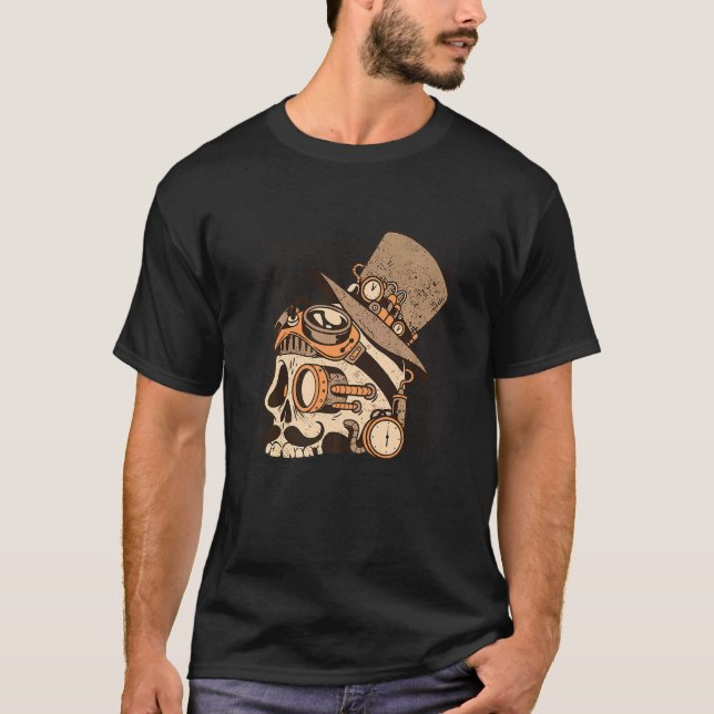 Steam Punk Skull With Hat Goggle Glasses Steampunk T-Shirt (Front)