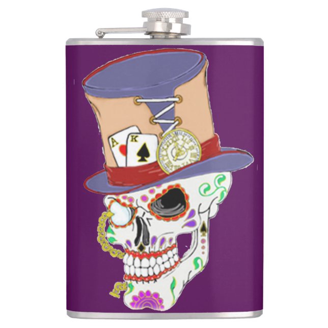 Steam Punk Sugar Skull Hip Flask (Front)