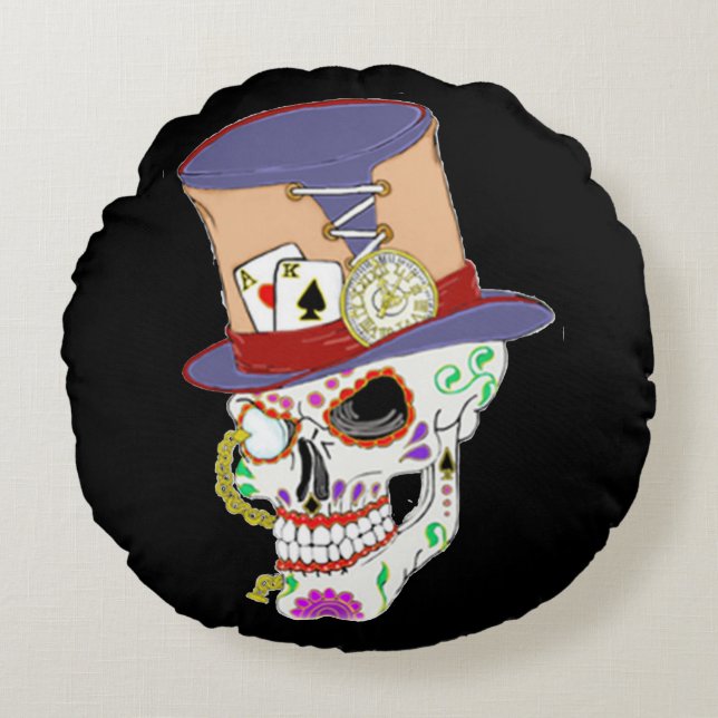 Steam Punk Sugar Skull Round Cushion (Front)