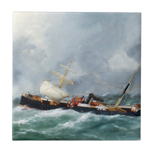 Steam sailing ship Finsbury 1881 Ceramic Tile