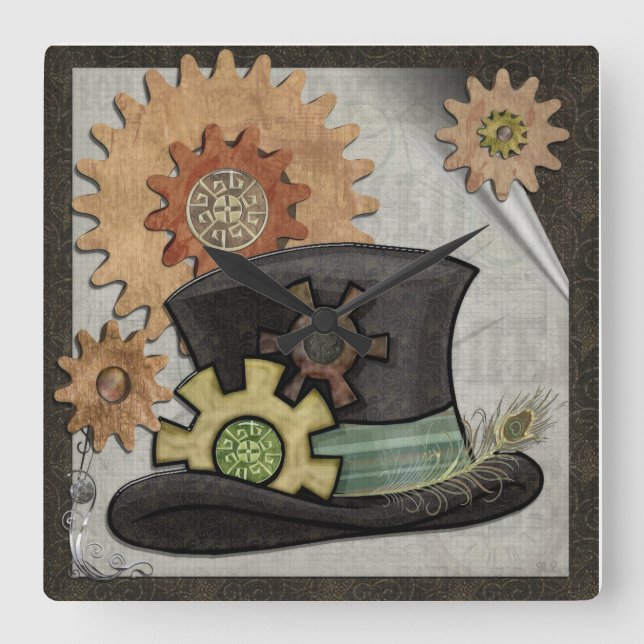 Steam Sass Steampunk Mixed Media Square Wall Clock (Front)