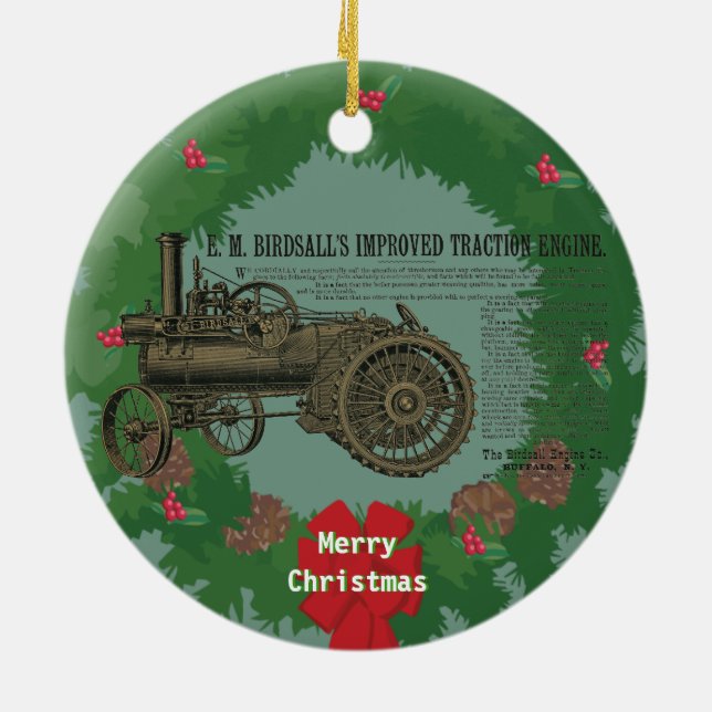 Steam Traction Engine 1889 Birdsall's Steam Engine Ceramic Ornament (Back)