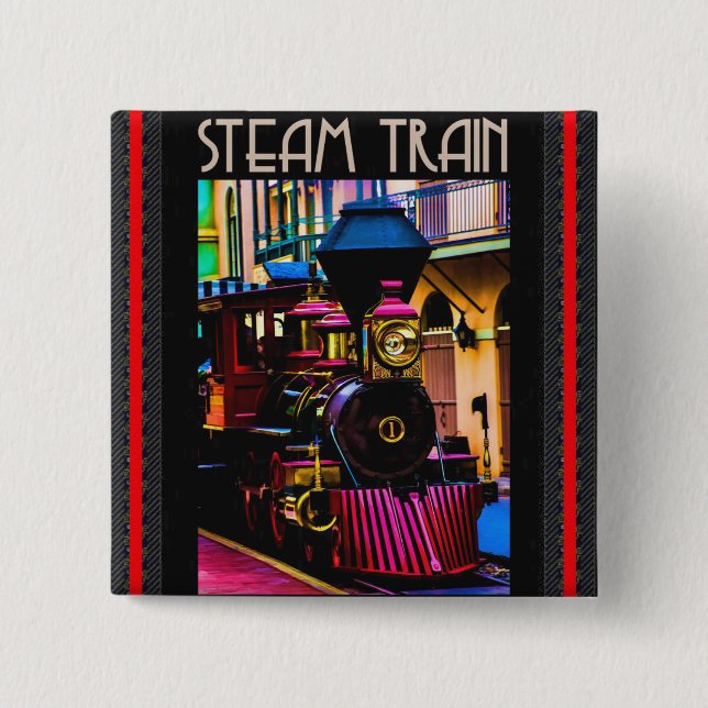 Steam Train 15 Cm Square Badge (Front)