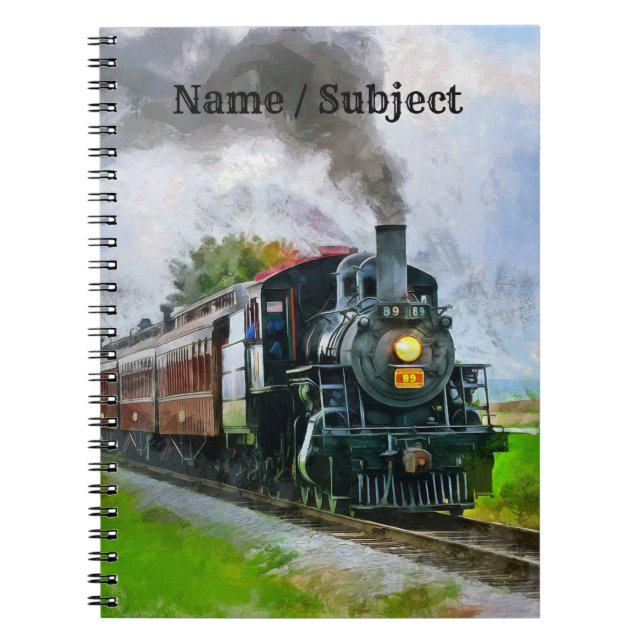 Steam Train 89, Steam Engine Locomotive Railroad   Notebook (Front)