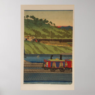 Steam train at Takanawa seashore, Tokyo panel 2 Poster