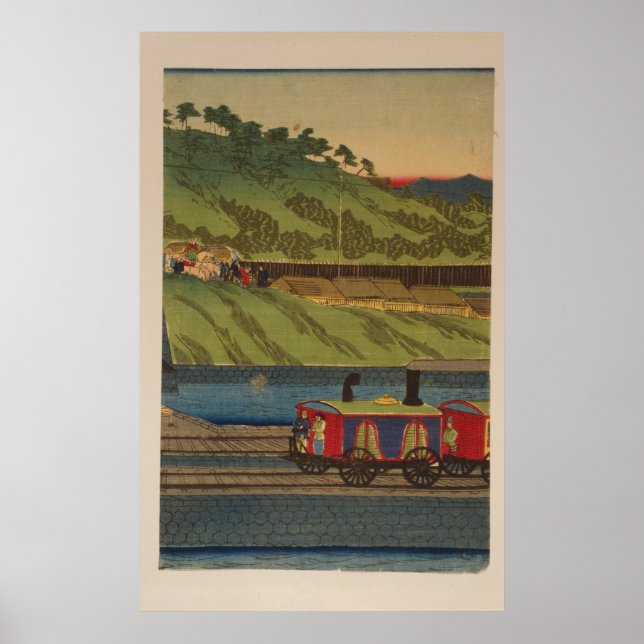 Steam train at Takanawa seashore, Tokyo panel 2 Poster (Front)