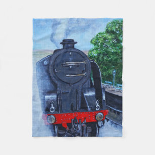 Steam Train at the Station Painting Fleece Blanket